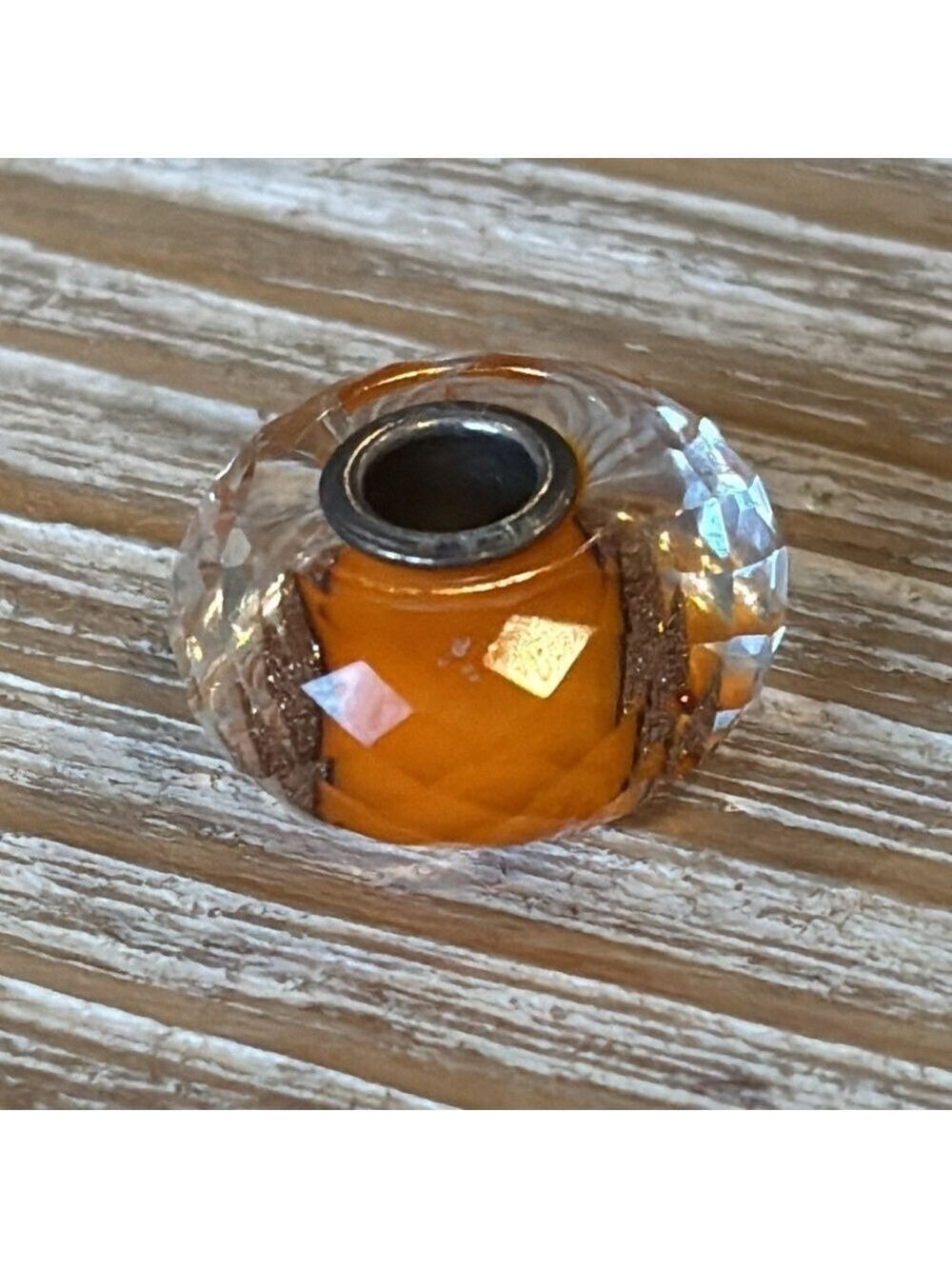 TROLLBEADS Royal orange faceted glass bead sterling silver core charm rare